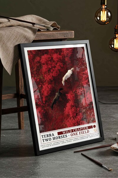 Buka Shops Double Horse Painting Red Autumn Forest – Terra Aerial Art Poster ...