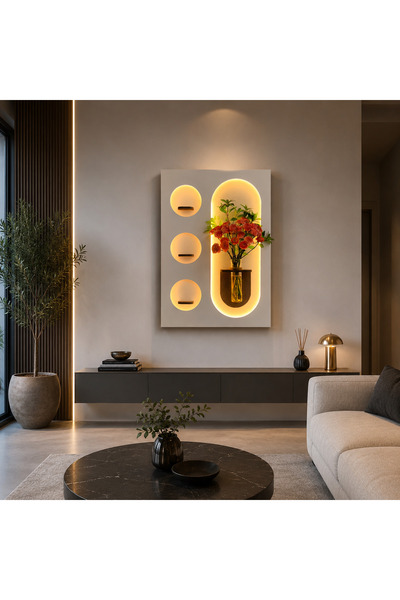 TAKIFİX Modern Ledli Duvar Rafı | Dekoratif Panel | Gizli Aydınlatmalı | Özel...