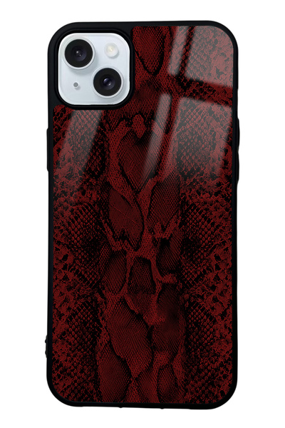 Spoyi iPhone 15 Plus Red Leather Design Glossy Phone Case