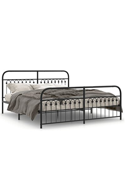 vidaxl Cadru pat metalic cu tăblii de cap/picioare, negru, 183x203 cm