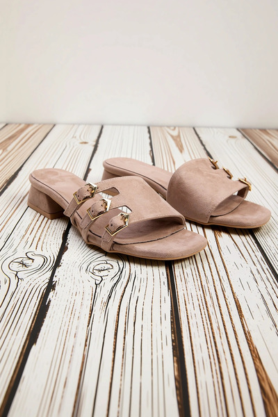 BENERLY Γυναικείες δερμάτινες παντόφλες Nubuck με αγκράφα και τακούνι, άνετες...