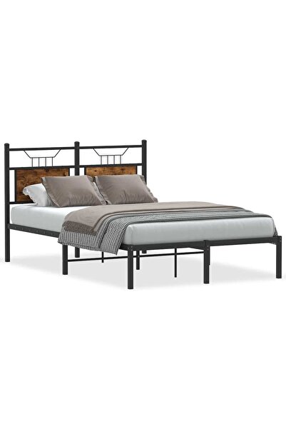 vidaxl Cadru pat fără saltea stejar fumuriu 120x190 cm, lemn prelucrat