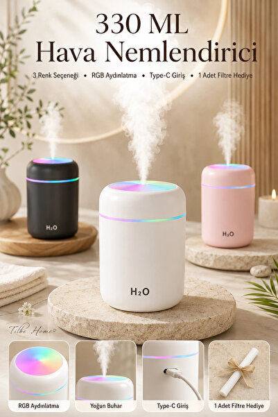 Tilbe Home 300ml LED Işıklı USB Ultrasonik Hava Nemlendirici Buhar Makinesi v...