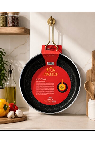 zaTen Pazar 32 CM Granit Kaplama Teflon Tava Yapışmaz Yüzeyli Geniş Boy