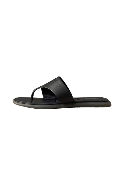 Calvin Klein FLAT SANDAL THONG LT, Kadın Siyah Deri Kare Burunlu Parmak Arası...