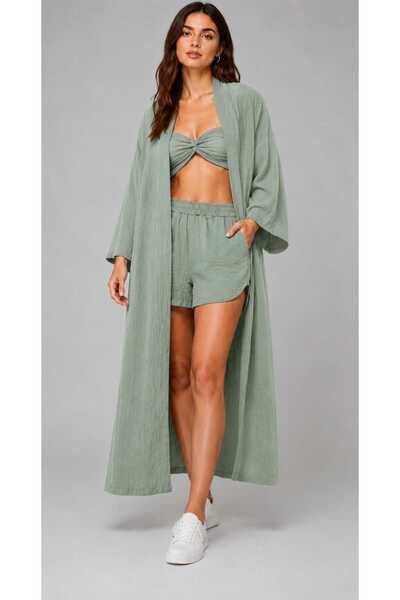 estewoman طقم كيمونو وقفطان طويل من الموسلين 100% قطن، 3 قطع