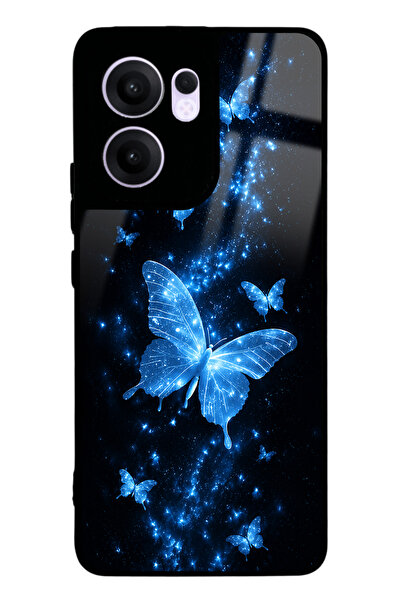 Spoyi Oppo Reno 13F Blue Galaxy Butterfly Tasarımlı Glossy Telefon Kılıfı