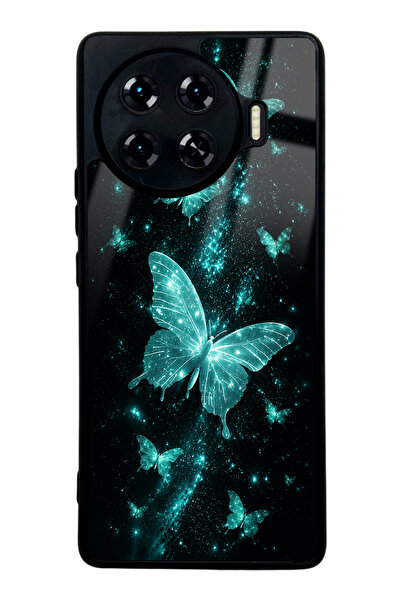 Spoyi Tecno Spark 20 Pro Plus Turquoise Galaxy Butterfly Tasarımlı Glossy Tel...
