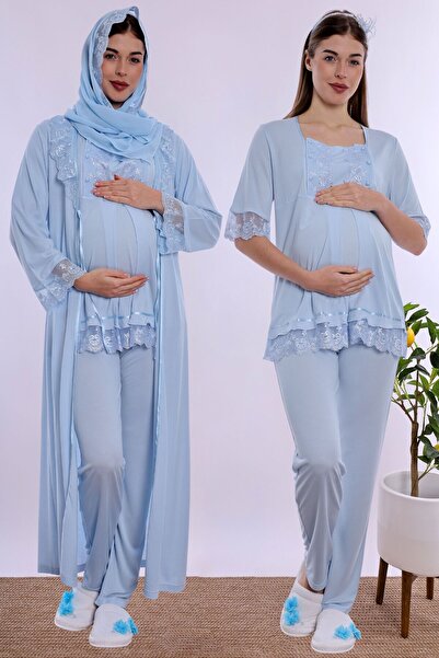 ByLohusa Effortt Maternity Pajama Set with Hijab, Soft Textured Cotton Long R...