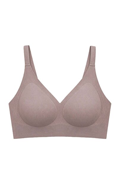 Cottonhill Seamless Bra - Velora |   Brown Laser Cut Wire-Free Rib Textured S...