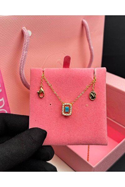 Generic Elegant Gold Color Turquoise Stone Crystal Pendant Necklace