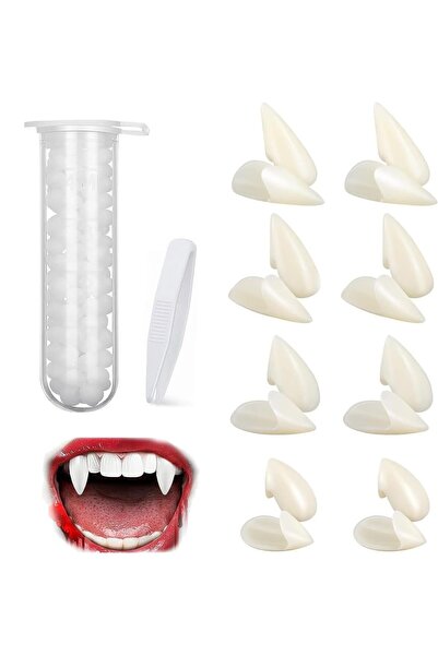 WEQNNM Set 8 Perechi Colti Vampir Pentru Cosplay, Halloween, 4 Dimensiuni Reg...
