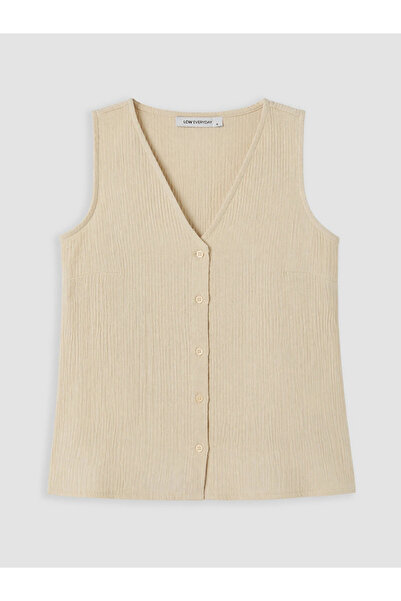 LC Waikiki Ecru V-Neck Women's Muslin Vest