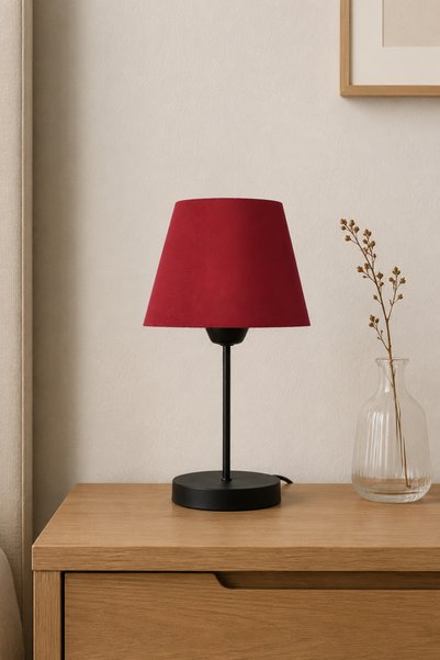 Eslight Modern İskandinav Tarz Siyah Ayak Komodin Lambası Bordo Abajur R48