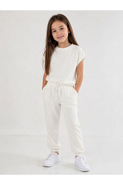 Kidscocuk Girl's Pearl Detailed T-Shirt and Sweatpants Set with Double Pocket...