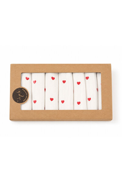 COOLMINIES Cotton Combed Fabric Heart Patterned Boxed Set of 7 Mouth Wipes, S...