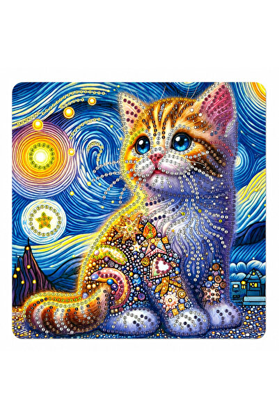 iğne izi Hı Stone 5D Diamond Stone Embroidery Kit Painting 20X20 cm Cat Pattern