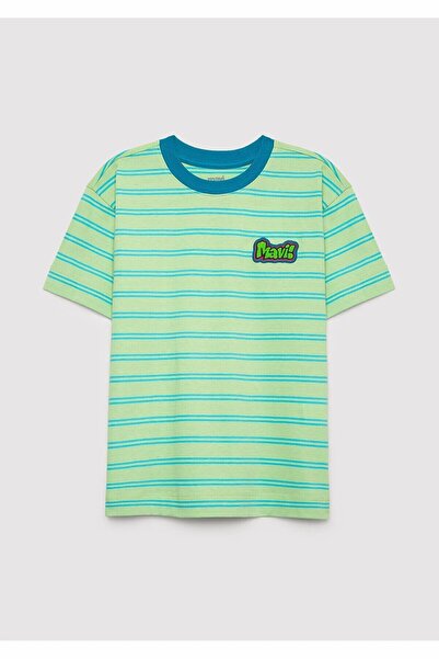 Mavi Tricou cu dungi verzi cu imprimeu autocolant pentru băieți Tricou Arca
