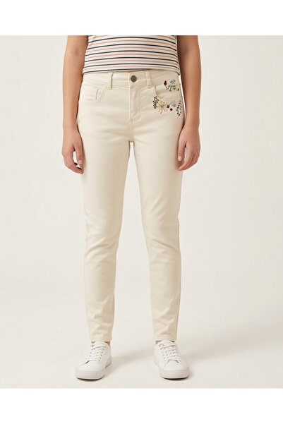 REDTAG Senior Girls Beige Embroidered Trousers