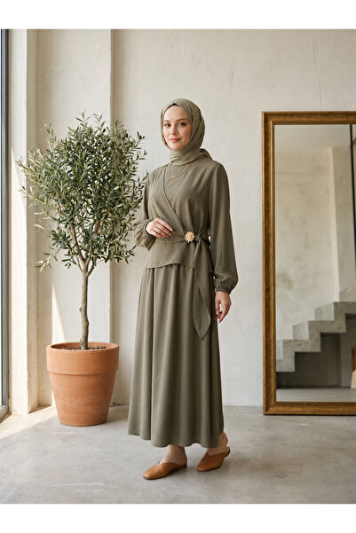 Lunsera Store طقم تنورة مع إكسسوارات من Aller Detail - كاكي