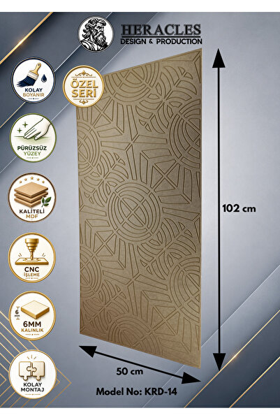 HRC Dizayn (KRD-14) 3D Görünümlü MDF Dekoratif Duvar Paneli 102x50 cm 6 mm CN...