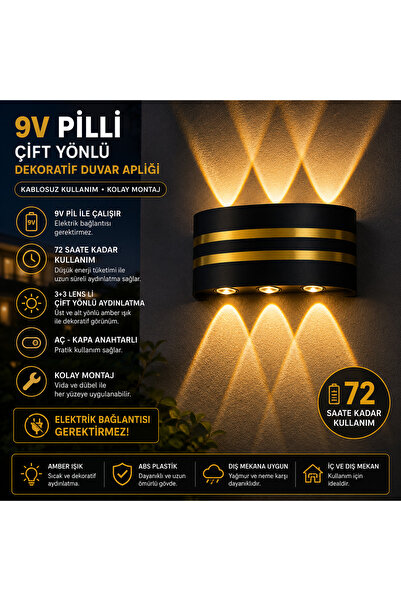 VOLTERRA 9V PİLLİ ÇİFT YÖNLÜ DEKORATİF LED APLİK AMBER