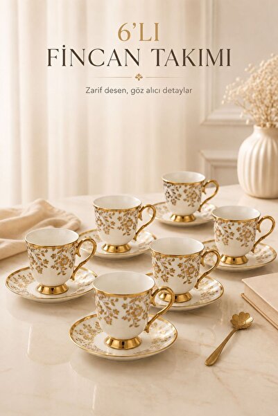 MİORA HOME 6LI PORSELEN GOLD KAHVE FİNCANI