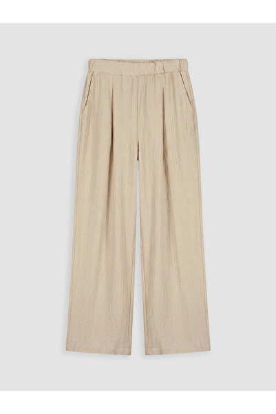 LC Waikiki Beige Textured Women's Trousers with Elastic Waist