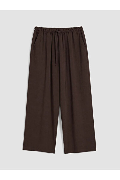 LC Waikiki Brown Wide Leg Women's Trousers with Elastic Waist