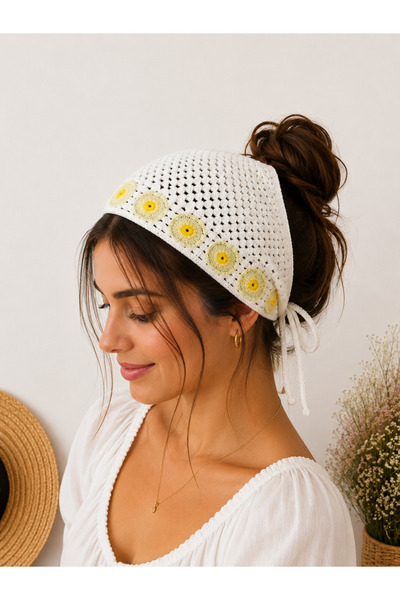minelesarp Bandană triunghiulară tricotată manual cu motiv floral – Bandană d...
