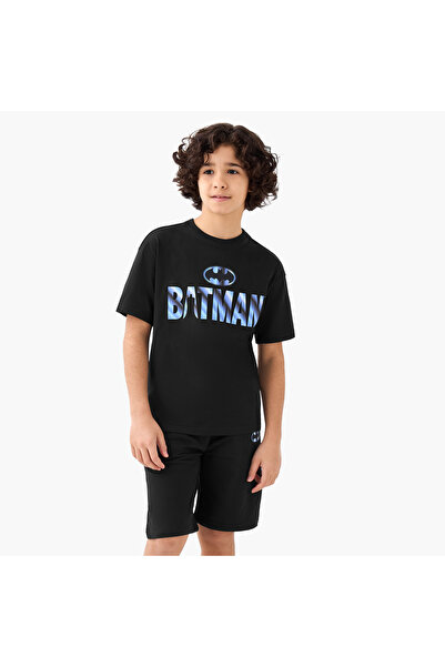 Warner Bros Crew Neck Short Sleeves T-shirt and Shorts Set with Batman Print