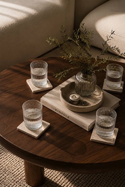 Otaera Natural Texture |   Travertine Coaster Set (4 Pieces), Marble Coaster