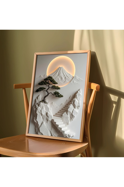 alphobitasarım Modern Kabartma Efektli (kabartma değildir) Fuji Dağı ve Bonsa...