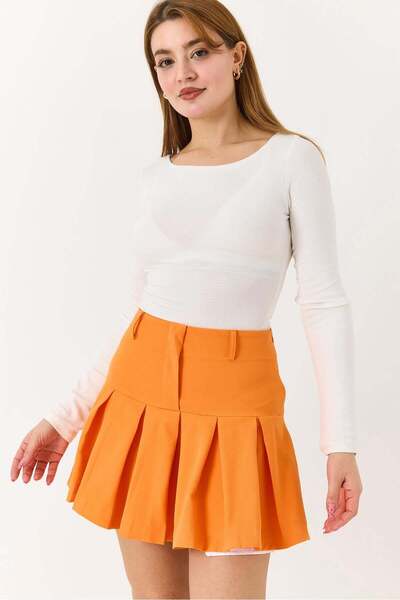 Raneel Kazançlı Alışveriş Women's pleated mini skirt - orange