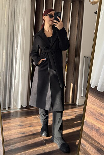 Raneel Kazançlı Alışveriş Women's Soft Belted Cashmere Black