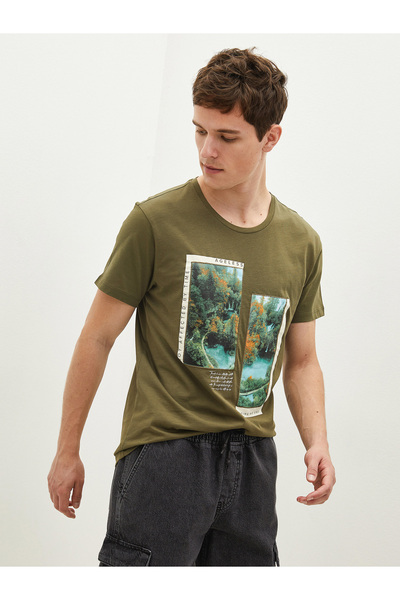 LC Waikiki Tricou bărbătesc din bumbac, cu guler rotund, mânecă scurtă, impri...