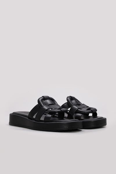 Ayakkabıhane Inside and Outside Genuine Leather Black Summer Women's Slippers...