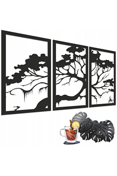 Naklejkomania Triptic 3D de perete, panou traforat copac, decor de perete, ta...