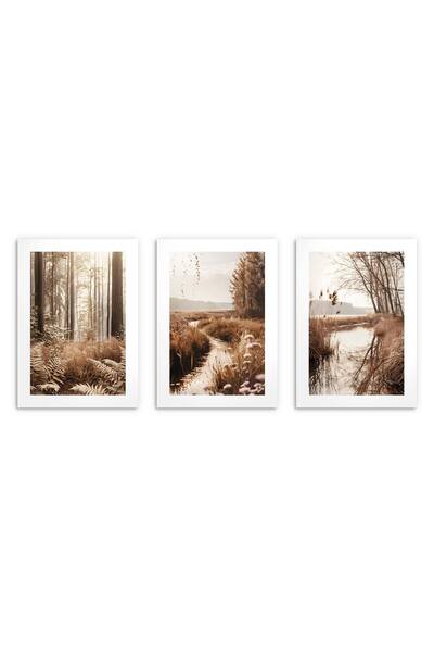 Naklejkomania Postere boho pentru perete in living, Padure lac trastie maro b...