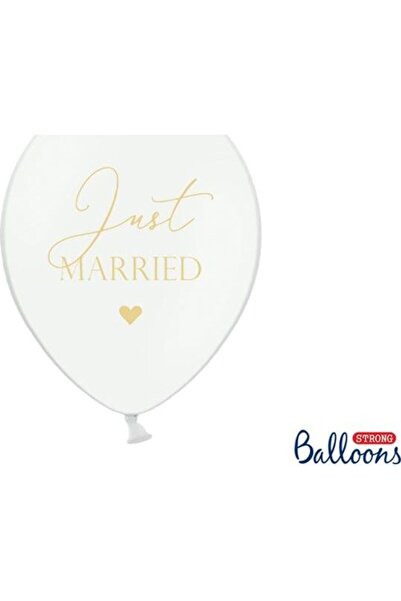 Partydeco Set 6 Baloane Latex Just Married, Albe, 30 cm