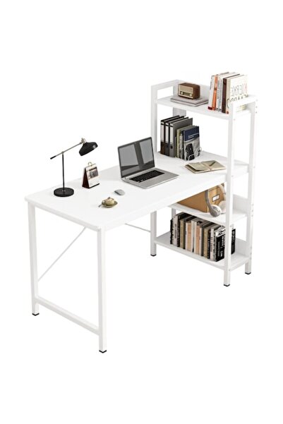 Muvu Birou cu bibliotecă, modern, stil loft, Alb, 110x120x55 cm, MDF