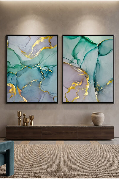 Jasmine Art Ocean Jasper Set of 2 Abstract Wall Art | Framed Canvas Print wit...