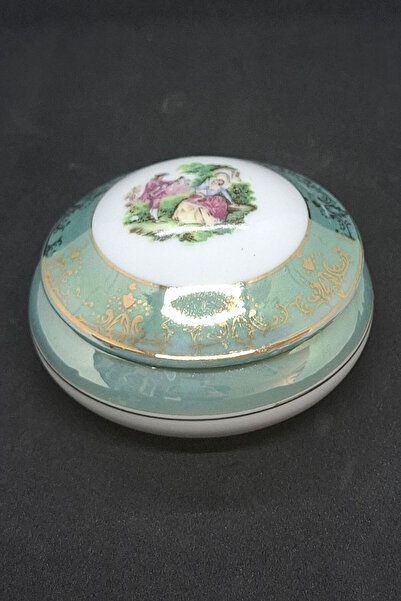 Fransız Limoges صندوق مجوهرات أخضر عتيق على طراز فراجونارد