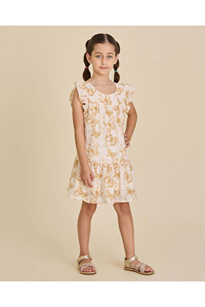 REDTAG Girls White Printed Dress