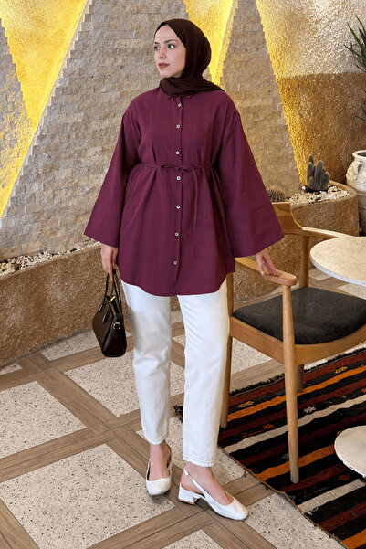 lamelif Cupra Belden Drawstring Hijab Shirt Burgundy