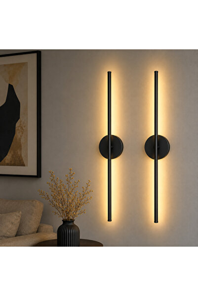 Lzy Avize Store Düz Modern LED Duvar Apliği 40 cm 3 Renk Işıklı Siyah Dekorat...