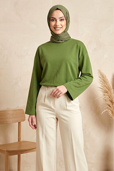 SADEL Bisiklet Yaka Detaylı Oversize Bluz - Yeşil