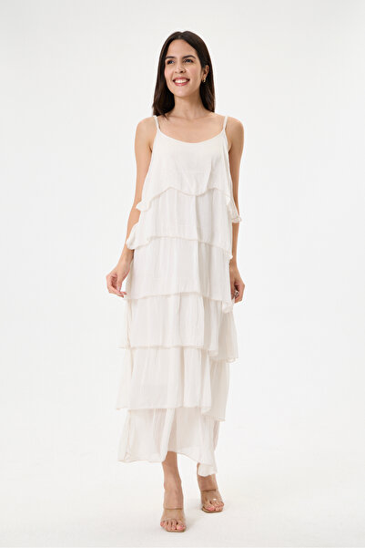 della moor Beige Italian Layered Adjustable Strap Lined Long Silk Dress 38 - ...