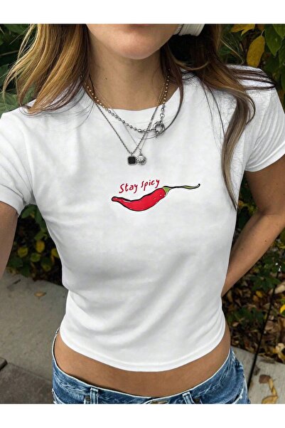 Toum Κοντή μπλούζα ρετρό σε στυλ ζώνης  "Stay Spicy "
