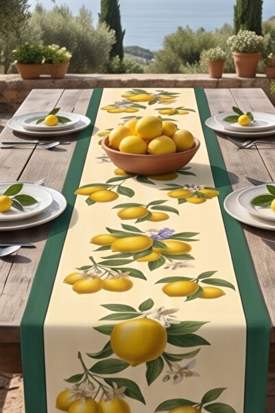 Atay Home Akdeniz Esintisi Limon Desenli Dekoratif Masa Runner 40x140 cm